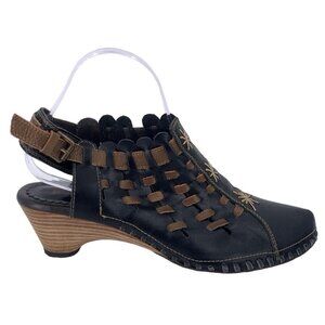 Pikolinos ROMANA Shoes Womens 9.5/40 Black Brown Leather Low Heel Sandal Comfort